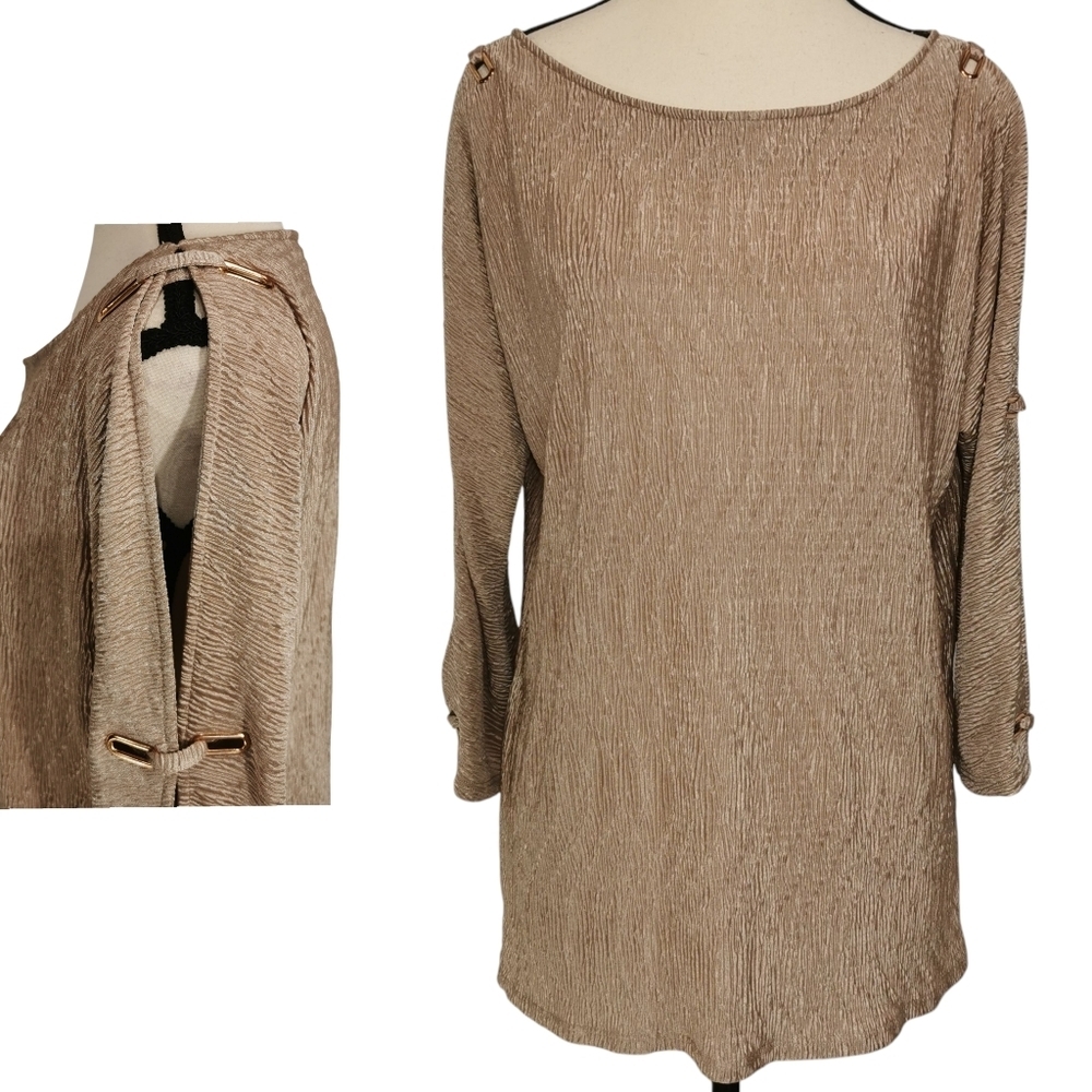 Cable & Gauge Scoop Neck Cold Shoulder Cut Out Sleeve Blouse Sz L Open To Offers